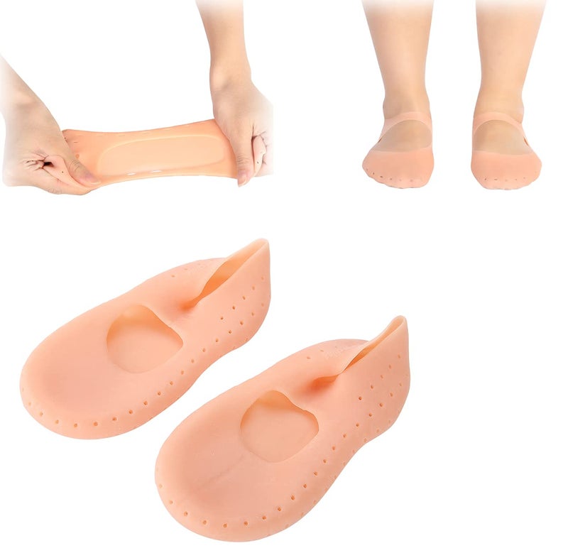 woobles 2Pcs Moisturizing Silicone Sock, Silicone Moisturizing Socks for Women and Men Foot, Non-Slip Silicone Socks, Anti-Split Moisturizing Socks, Foot Care Protection Tools(L-Meat) - Image 1